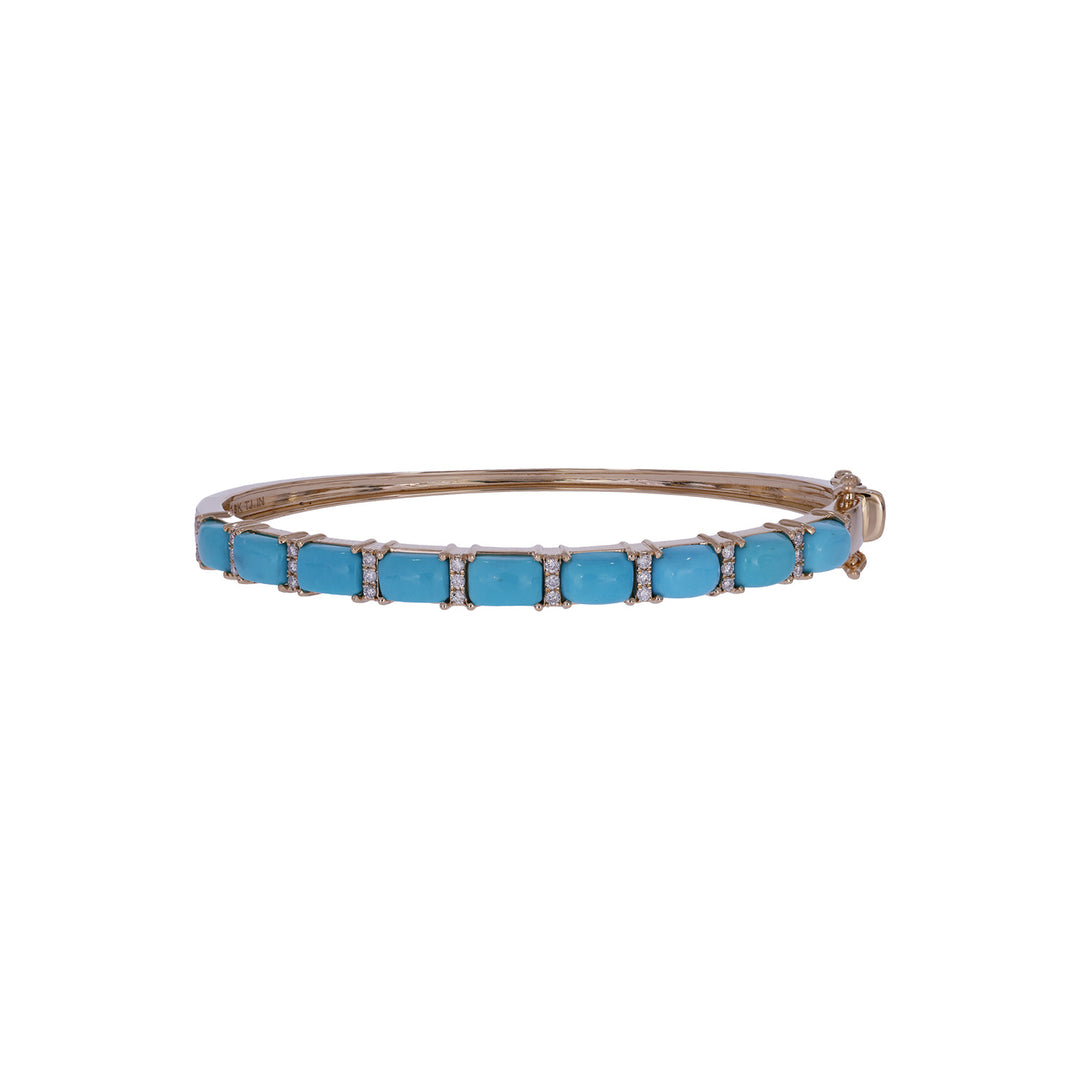 CB97340TQ6X4. 18K Solid Gold Diamond & Turquoise Bangle