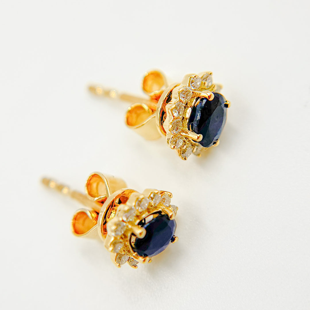 ER113509BS. 14k Solid Gold Diamond and Blue Sapphire Earrings