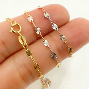 14K Solid Tri-Color Diamond Cut Marina Link and Smooth Oval Link Chain