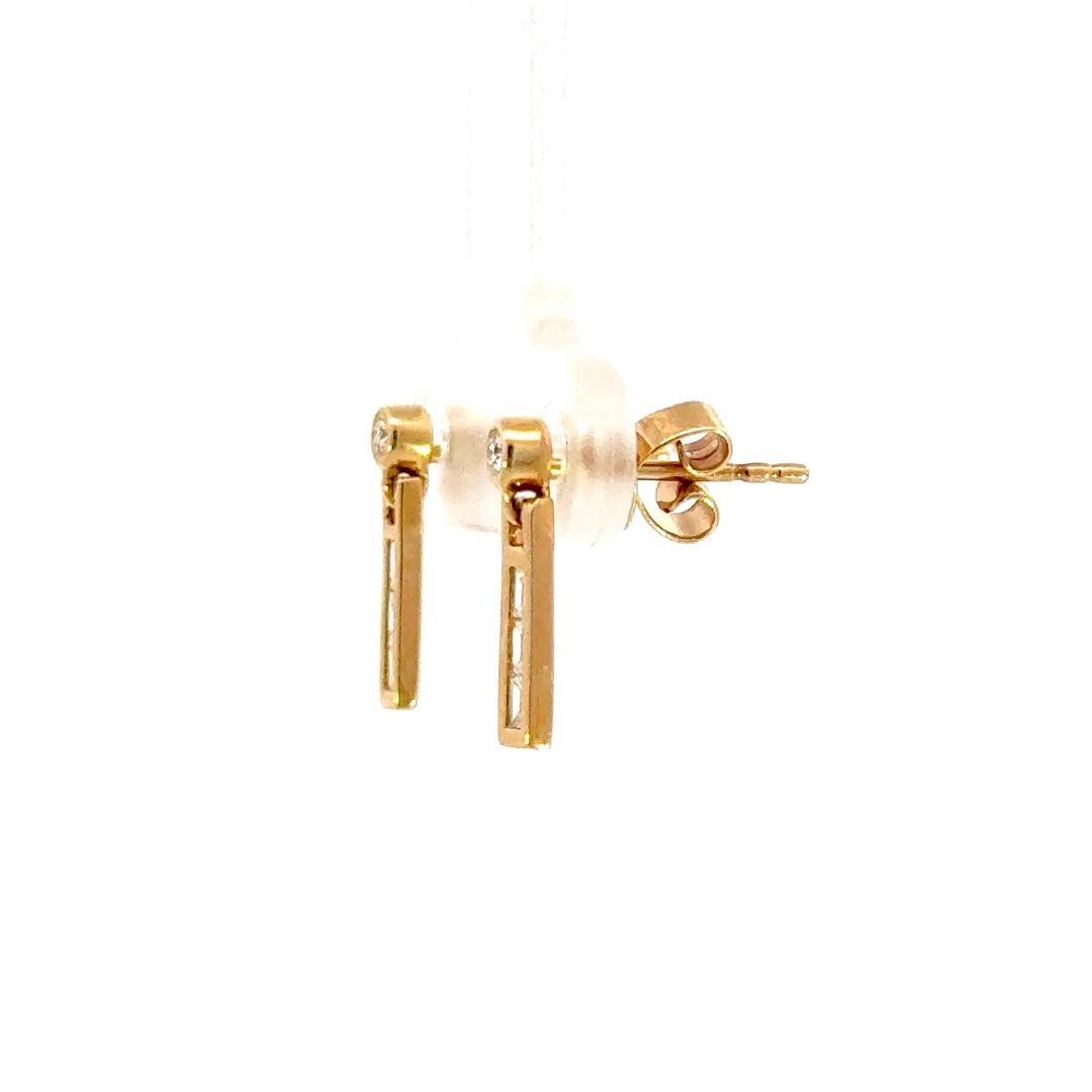EFD53687. 14K Solid Gold and Diamonds Dangle Bar Earrings