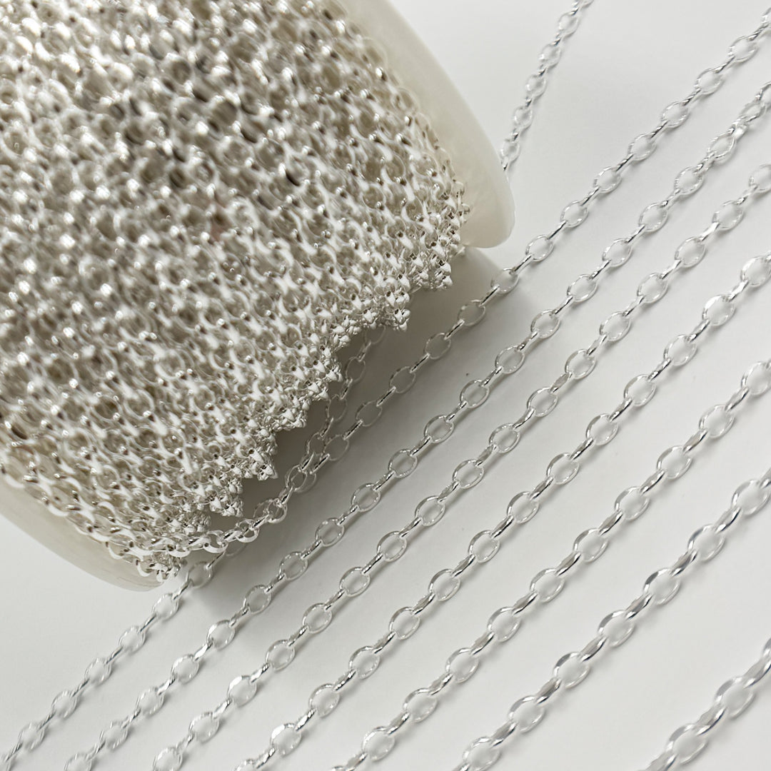 Y125DCSS. Sterling Silver Oval Diamond Cut Link Chain