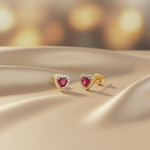 Load image into Gallery viewer, ER113658. 14k Solid Gold Diamond and Ruby Heart Stud Earrings