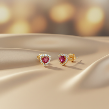 ER113658. 14k Solid Gold Diamond and Gemstone Heart Stud Earrings