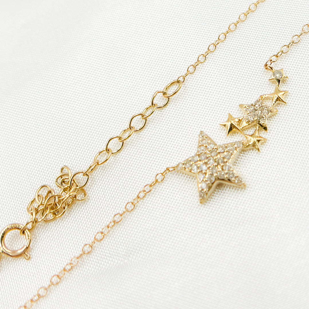 14K Solid Gold Stars Diamond Necklace. NFD70372