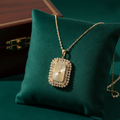 PFH33152. 14K Solid Gold Diamond Rectangle Necklace