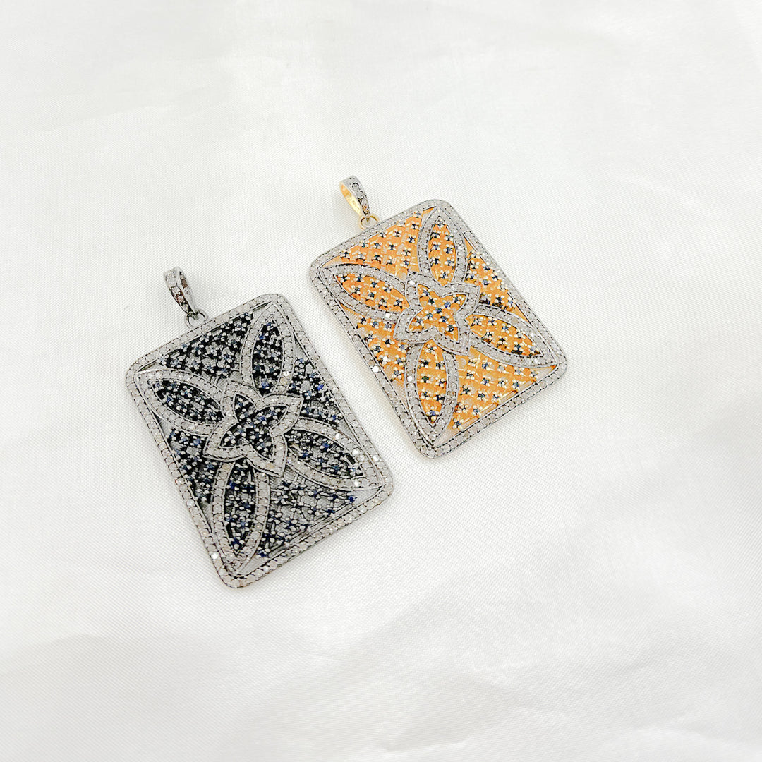DP159. Diamond Sterling Silver Rectangle Pendant with Gemstone