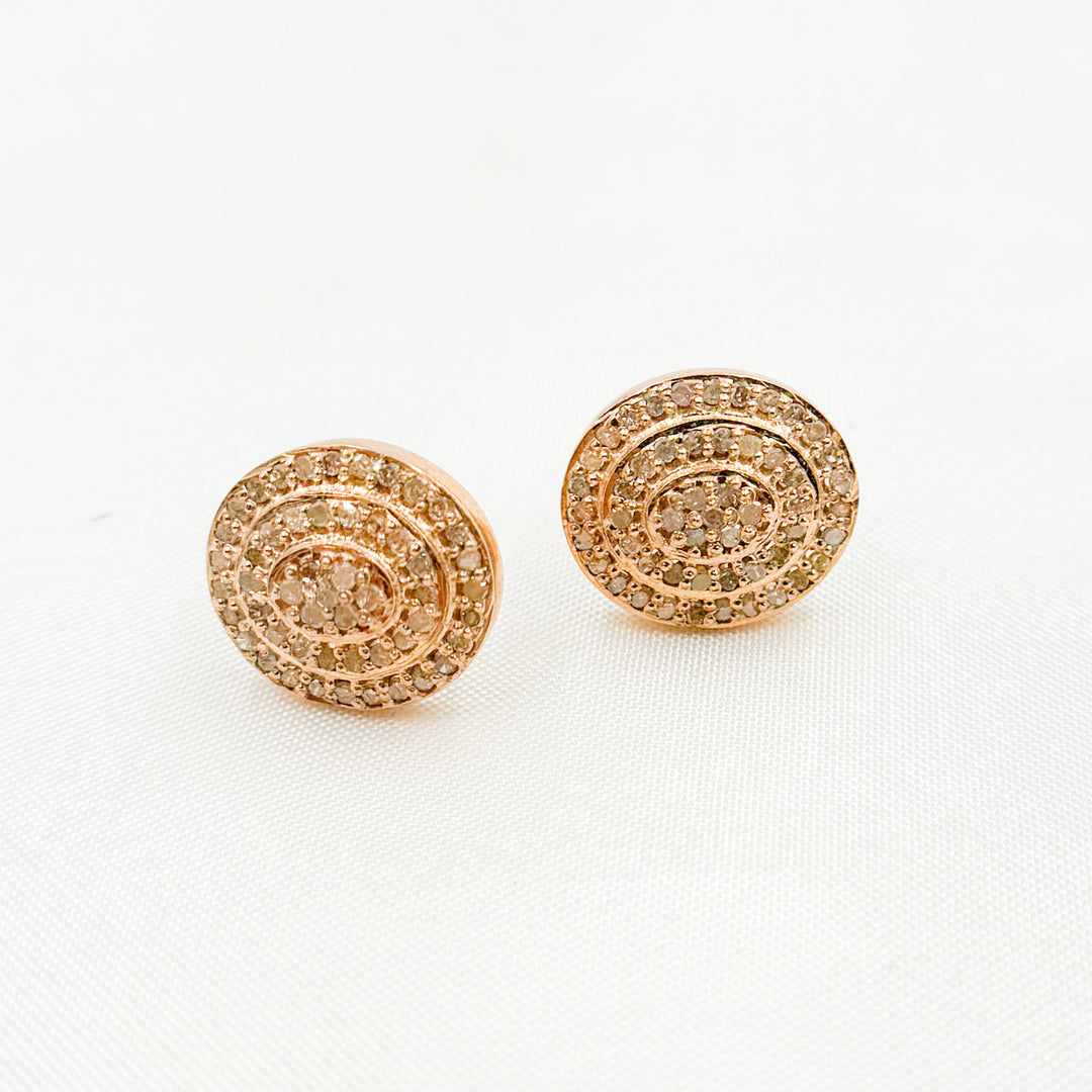 DE038. Pave Diamond Diamond Silver Oval Studs