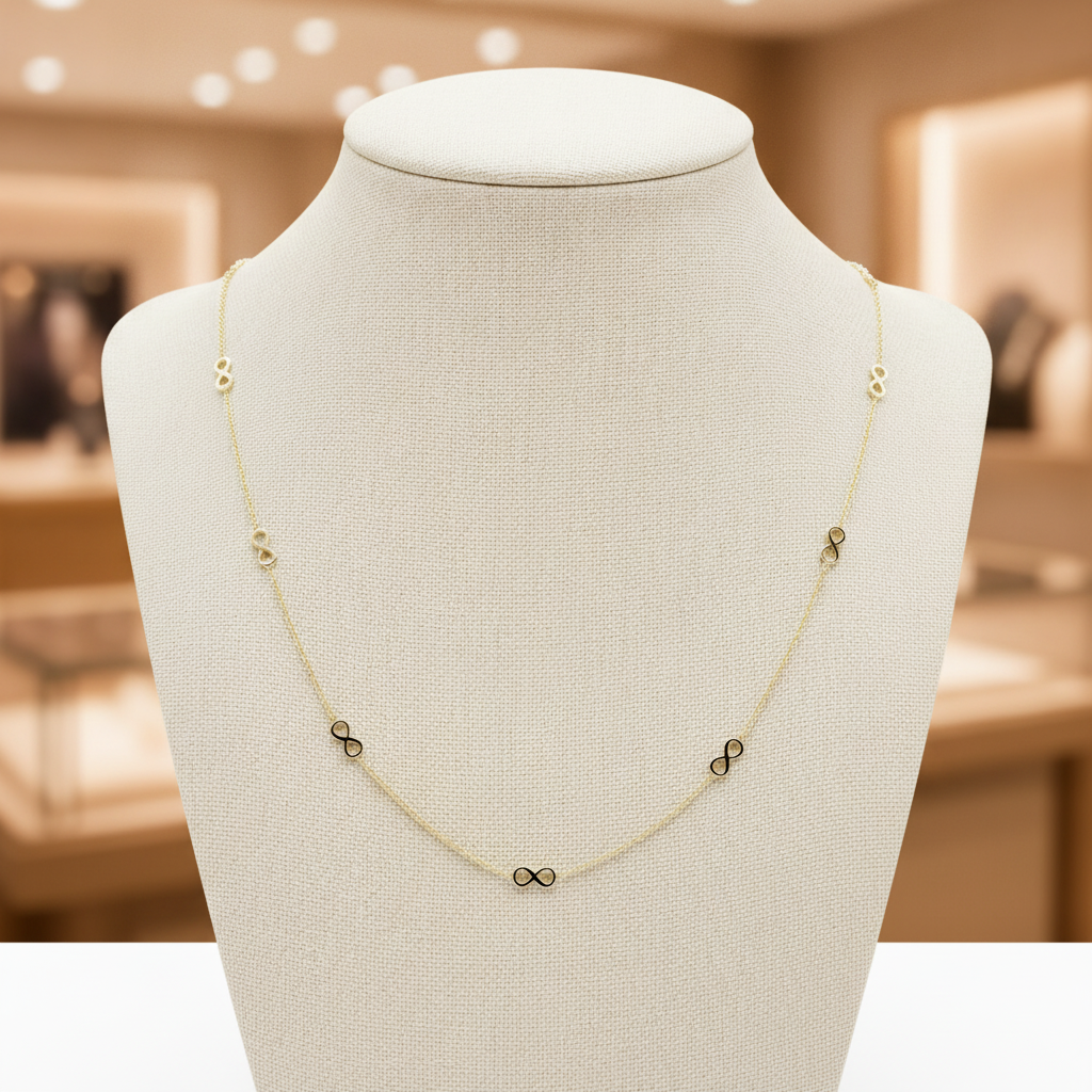 NKSET399. 14k Solid Yellow Gold Infinity Link Necklace