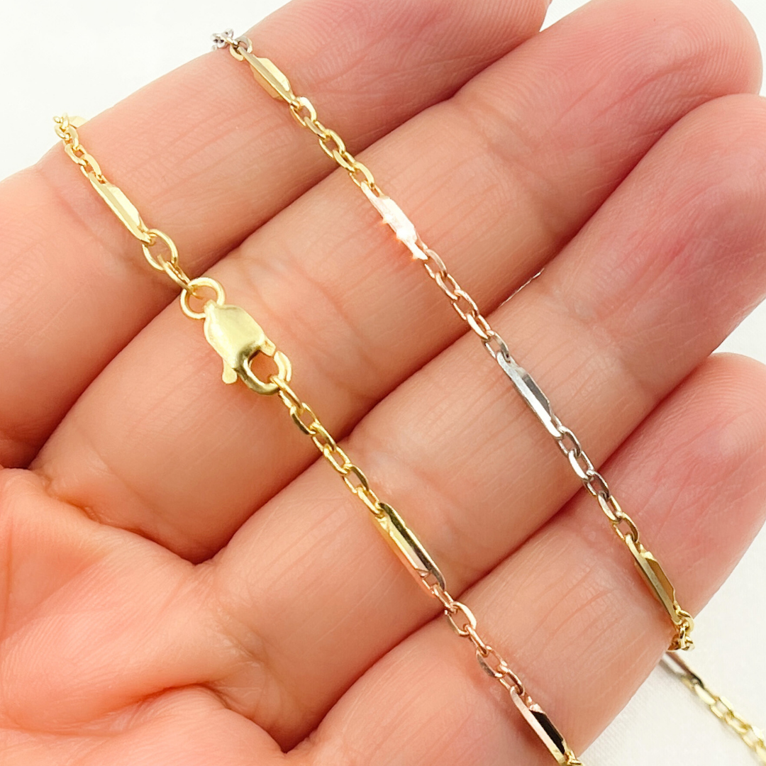 050R22BQT4P2L603. 14k Solid Gold Tri-Color Bar Chain