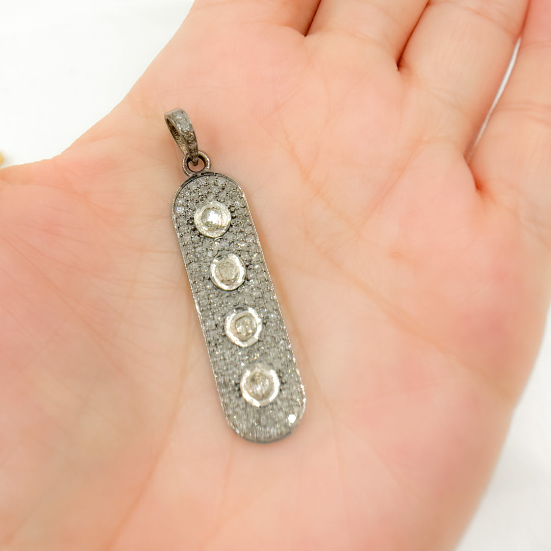 DP096. Diamond Sterling Silver Oval Pendant with Polki Diamonds