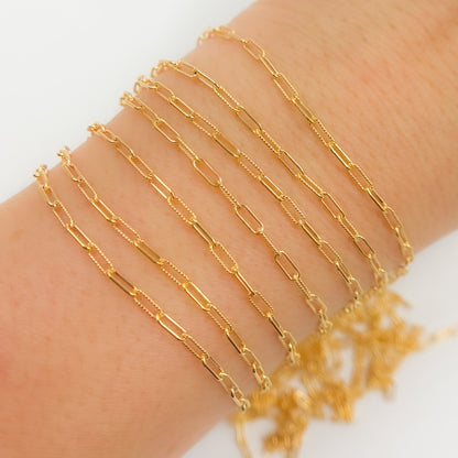 V298GF. 14k Gold Filled Textured & Smooth Paperclip Link Chain