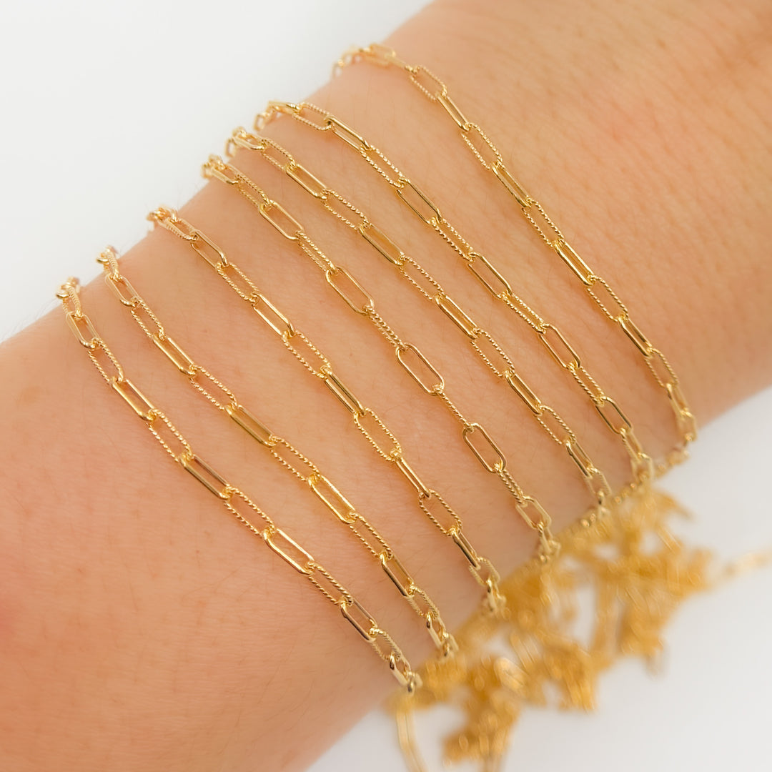 V298GF. 14k Gold Filled Textured & Smooth Paperclip Link Chain