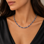 Load image into Gallery viewer, CN97385BS2. 14K Solid White Gold Diamond and Blue Sapphire Tennis Necklace