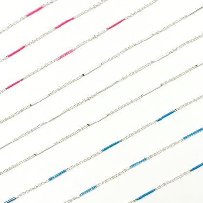 70/7796SS. 925 Sterling Silver Enamel Bar Link Chain