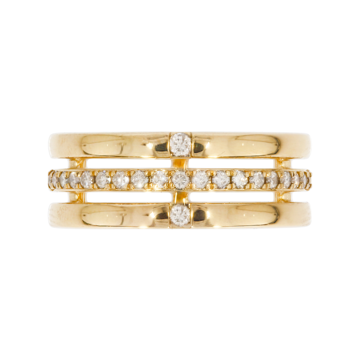 RAE01846. 14K Solid Gold Three-Row Diamond Ring
