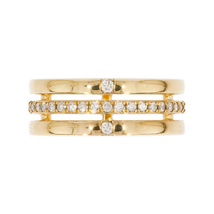 RAE01846. 14K Solid Gold Three-Row Diamond Ring