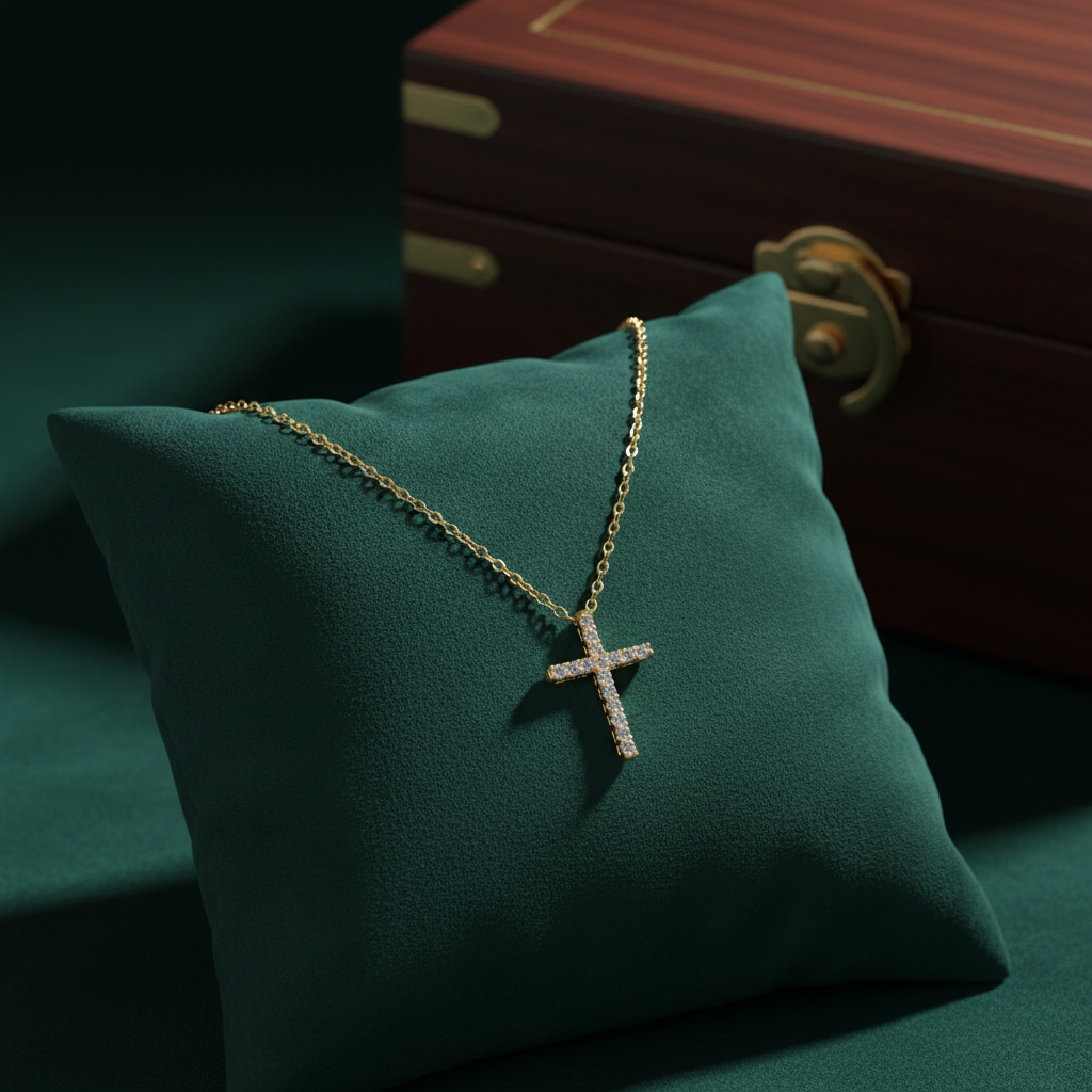PCA44454. 14k Solid Gold Diamond Cross Necklace