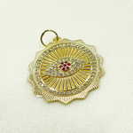 Load image into Gallery viewer, 14K Solid Gold Diamond &amp; Ruby Evil Eye Charm. GDP330
