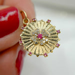 Load image into Gallery viewer, 14k Solid Gold and Gemstone (Blue Sapphire and Ruby) Flower Charm. KG206
