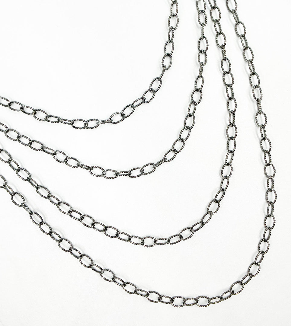 Black Rhodium 925 Sterling Silver Twisted Oval Link Chain. BR21