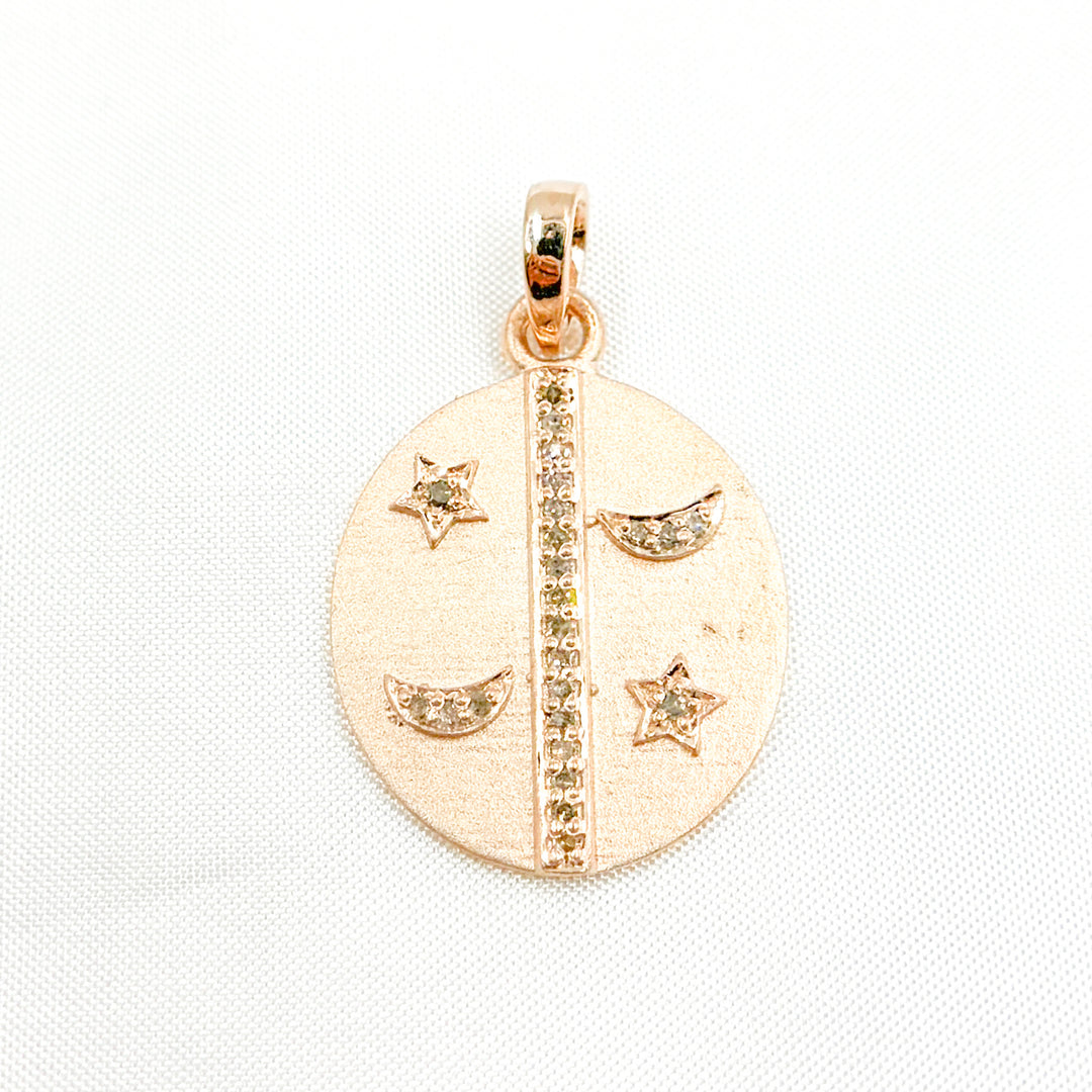 DC197. Diamond Sterling Silver Oval Moon and Star Pendant
