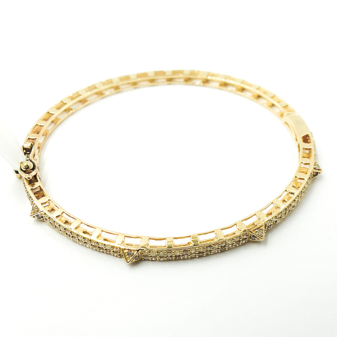 14K Solid Gold Bangle with Diamonds. KG97