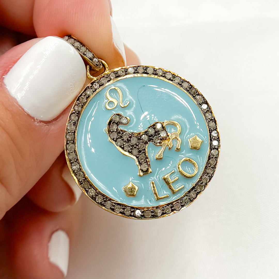 DP622A. Diamond Sterling Silver Leo Zodiac Enamel Pendant