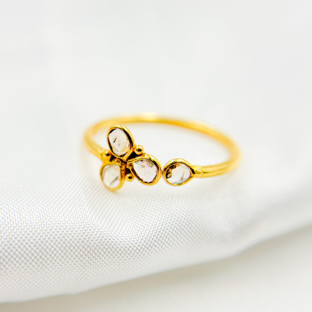 DR036. Diamond Sterling Silver Gold Plated Flower Ring