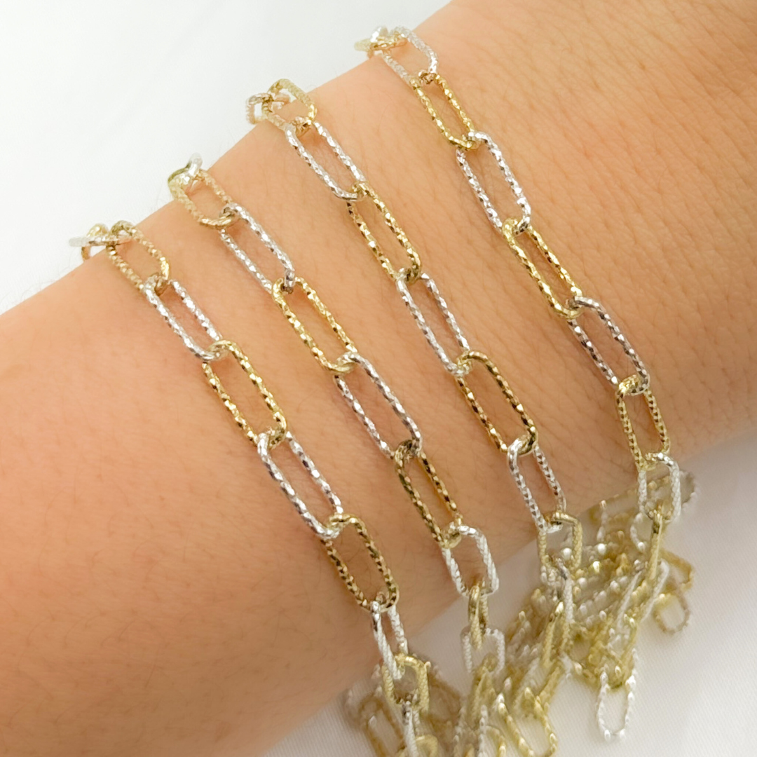 V8GS. Gold Plated 925 Sterling Silver Diamond Cut Paperclip Chain