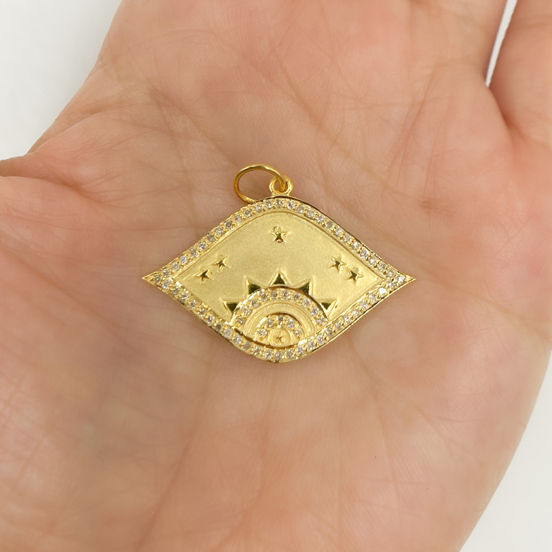 14K Solid Gold with Diamonds Eye Shape Charm. GDP109
