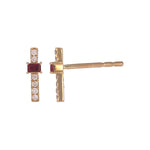 Load image into Gallery viewer, EFA54275. 14K Solid Gold Diamond and Gemstone Bar Stud Earrings