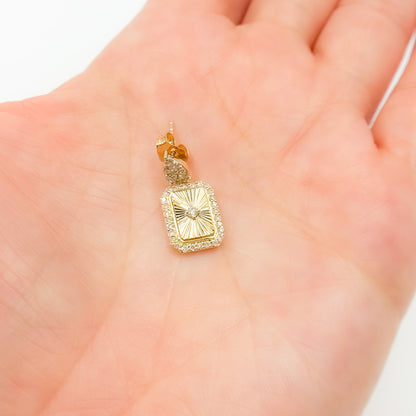 14K Solid Gold and Diamonds Rectangular Earrings
