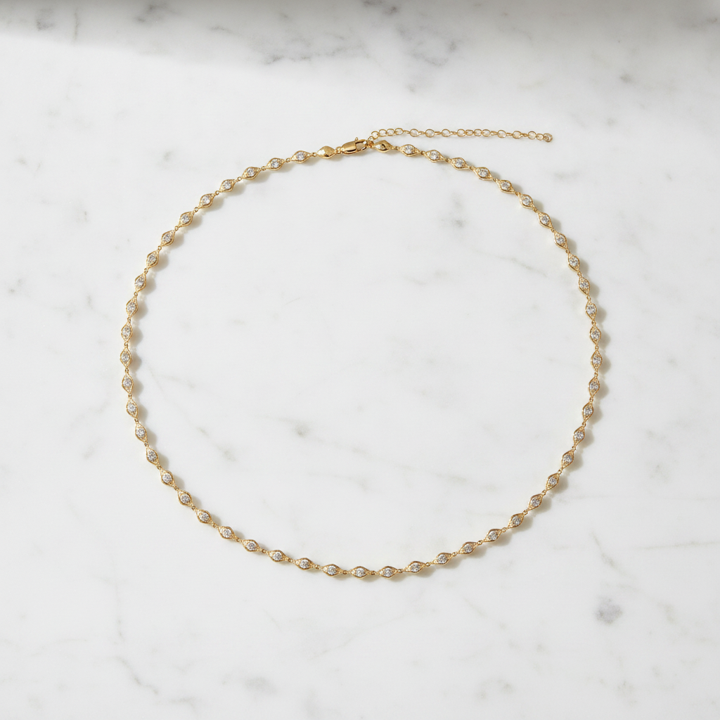 NFQ72698. 14K Solid Gold Diamond Fancy Necklace