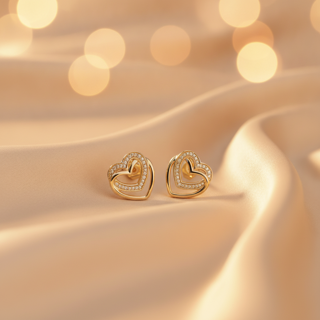 EFB51036. 14K Solid Gold Heart Earrings