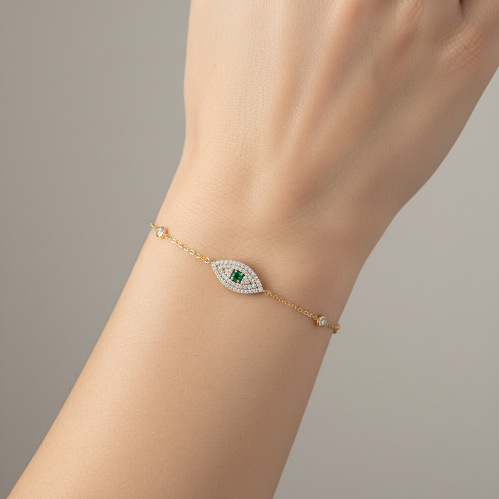 BR401077. 14k Solid Gold Diamond and Gemstone Eye Bracelet