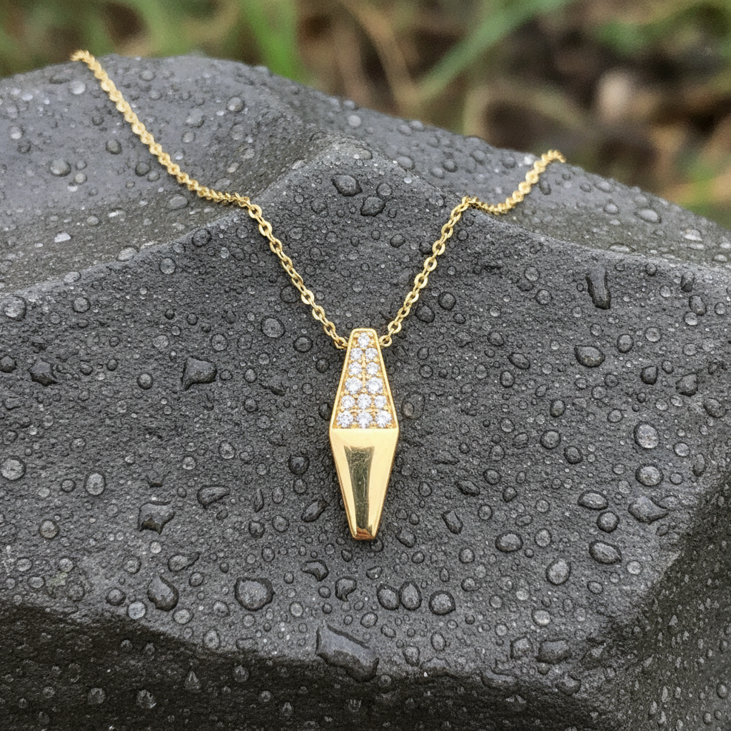 DHP00179. 14K Solid Gold Diamond Rhombus Pendant Necklace