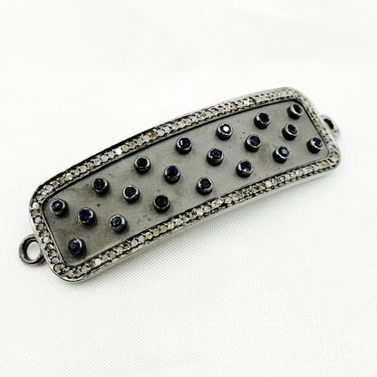 DC165. Diamond & Sterling Silver Rectangle Connector with Gemstone