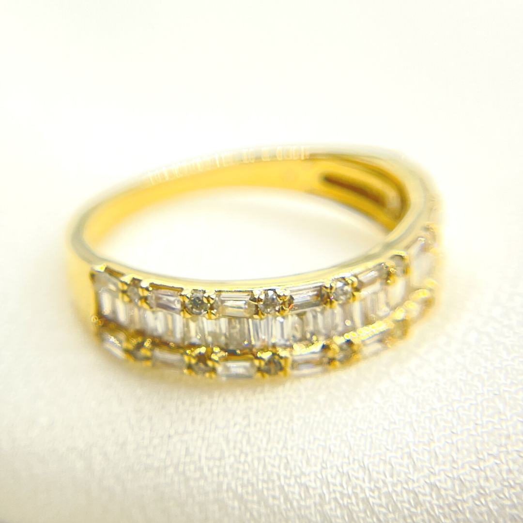 14K Solid Yellow Gold Diamond Band Ring