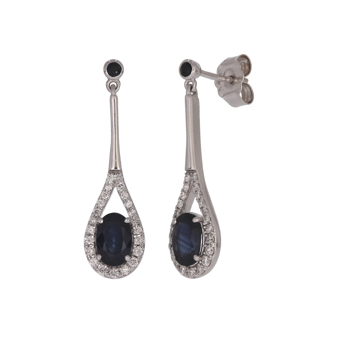 CE97267BS6X4. 14K Solid Gold Diamond and Blue Sapphire Dangle Earrings