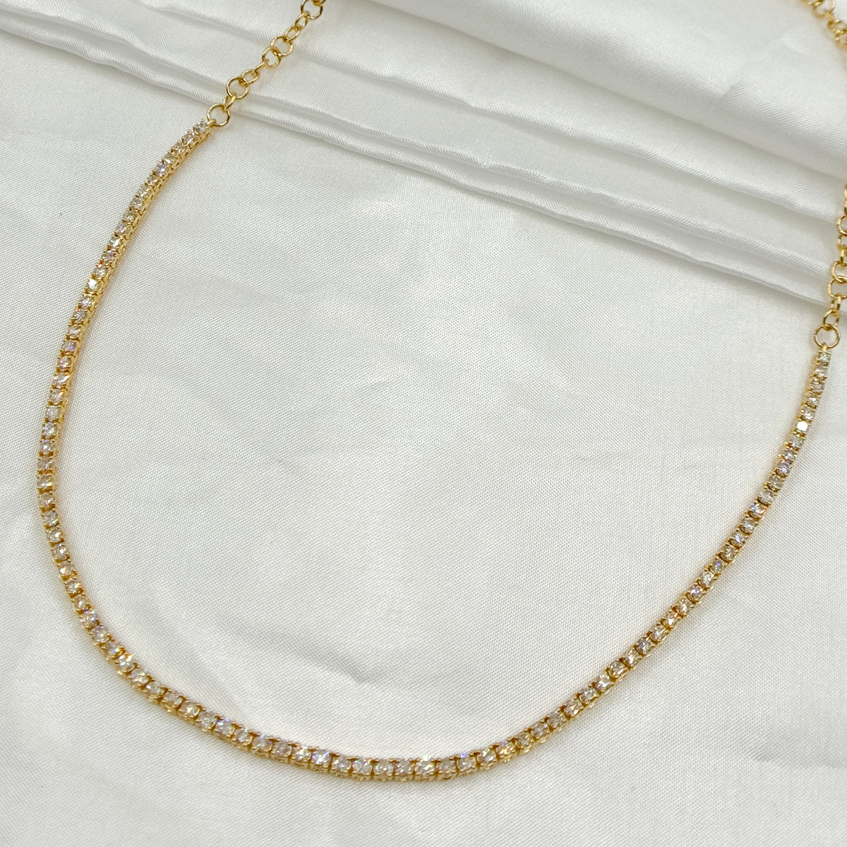 NFR71713. 14K Solid Gold Diamond Tennis Choker Necklace