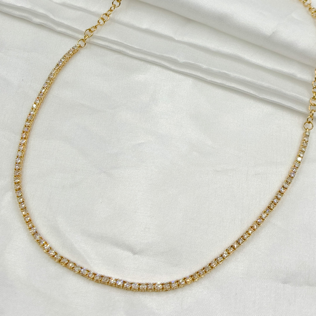 NFR71713. 14K Solid Gold Diamond Tennis Choker Necklace
