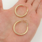Load image into Gallery viewer, 15850019965. 14K Solid Gold Fancy Ribbed Hollow Hoop Earrings
