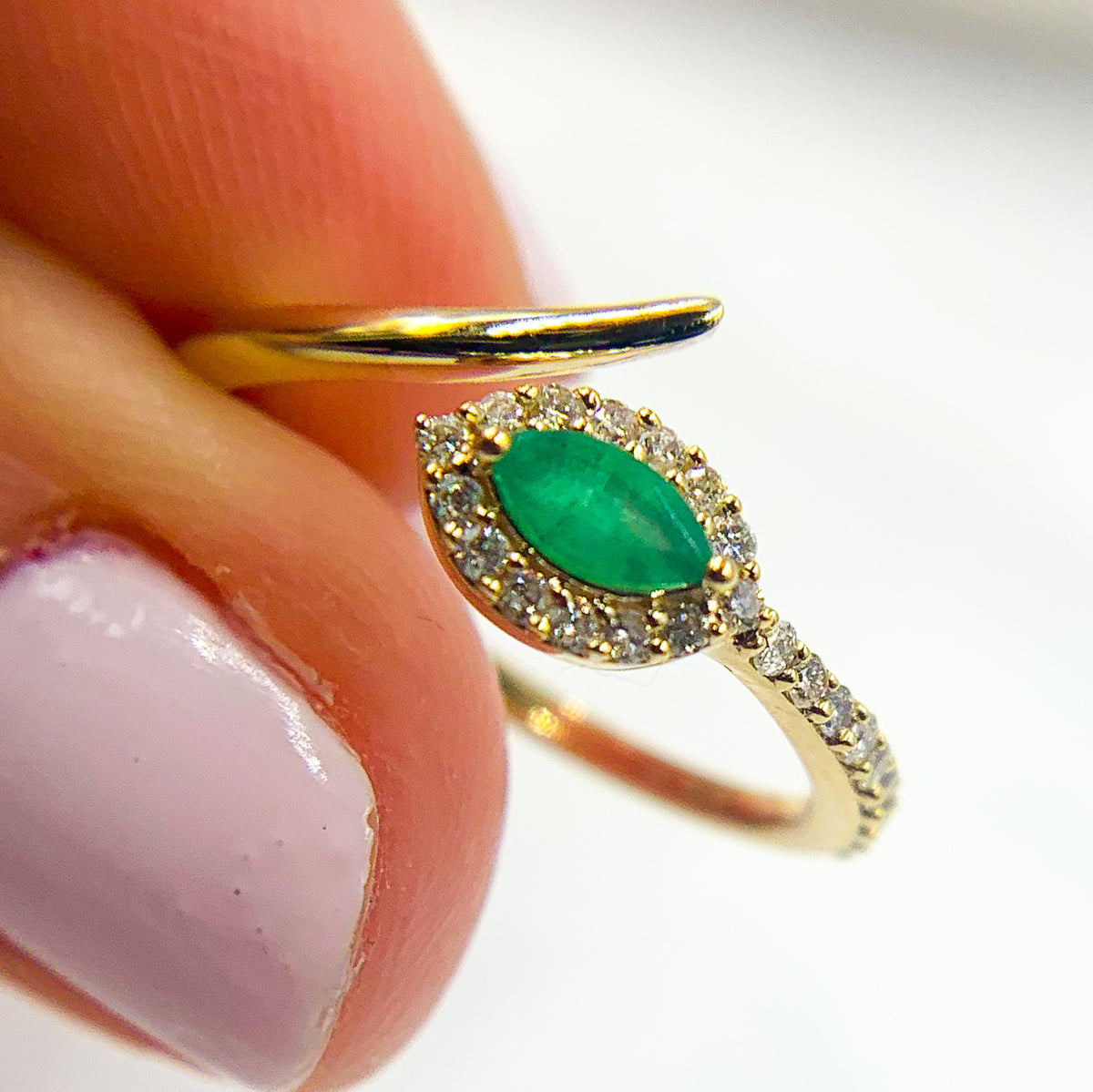 14K Solid Yellow Gold Diamond and Emerald  Ring.
