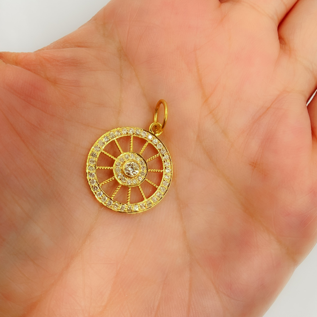 14K Solid Gold with Diamonds Circle Charm. GDP277