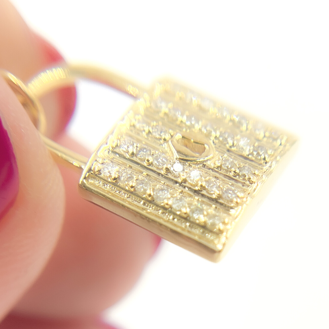 14K Solid Gold Diamond Lock Charm. GDP465