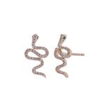 Load image into Gallery viewer, EFD54359EM. 14K Solid Gold Diamond and Emerald Snake Studs