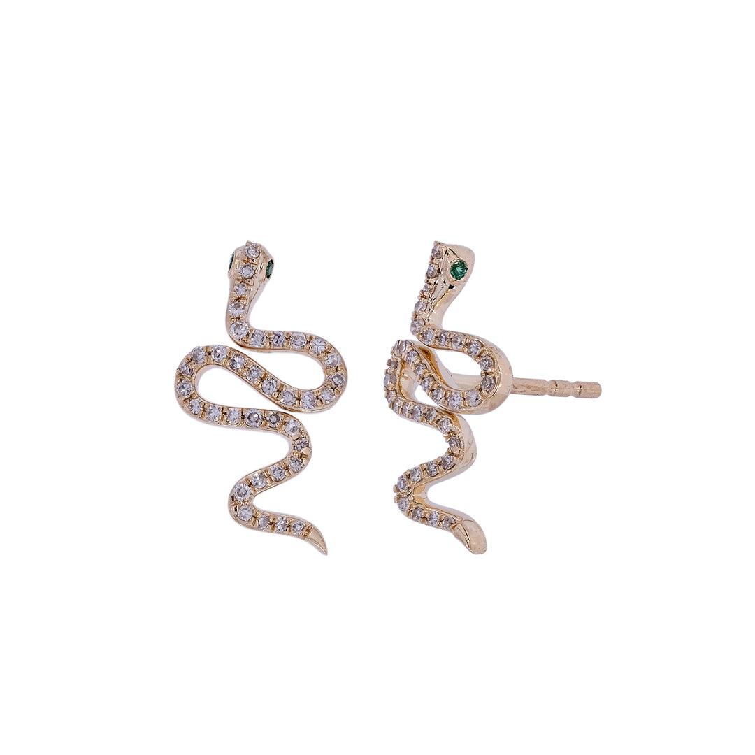 EFD54359EM. 14K Solid Gold Diamond and Emerald Snake Studs