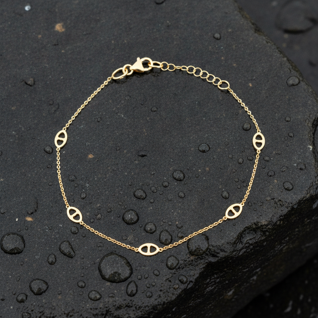BRSET778. 14k Solid Yellow Gold Marina Link Bracelet