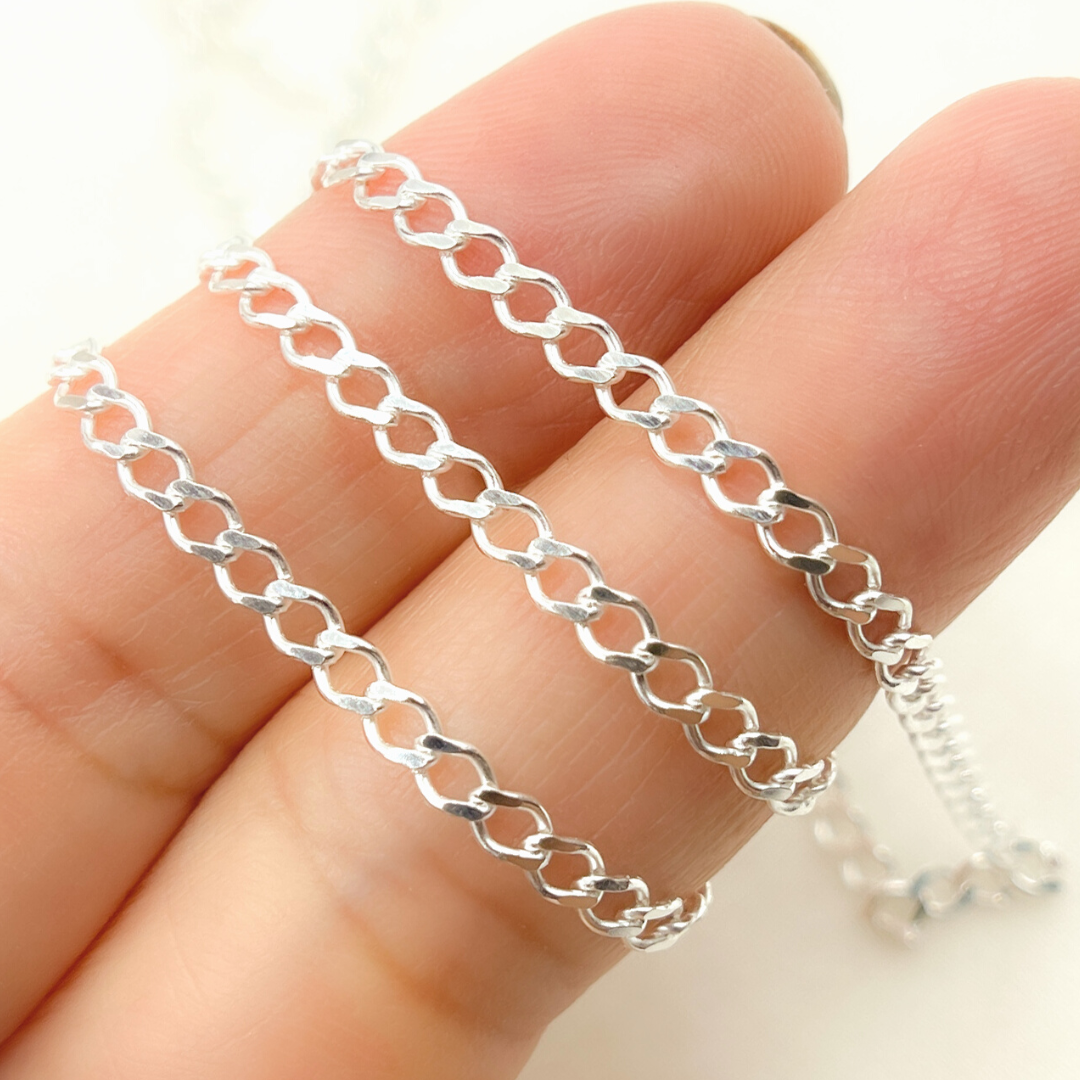 925 Sterling Silver Miami Flat Curb Link Chain. Z88SS