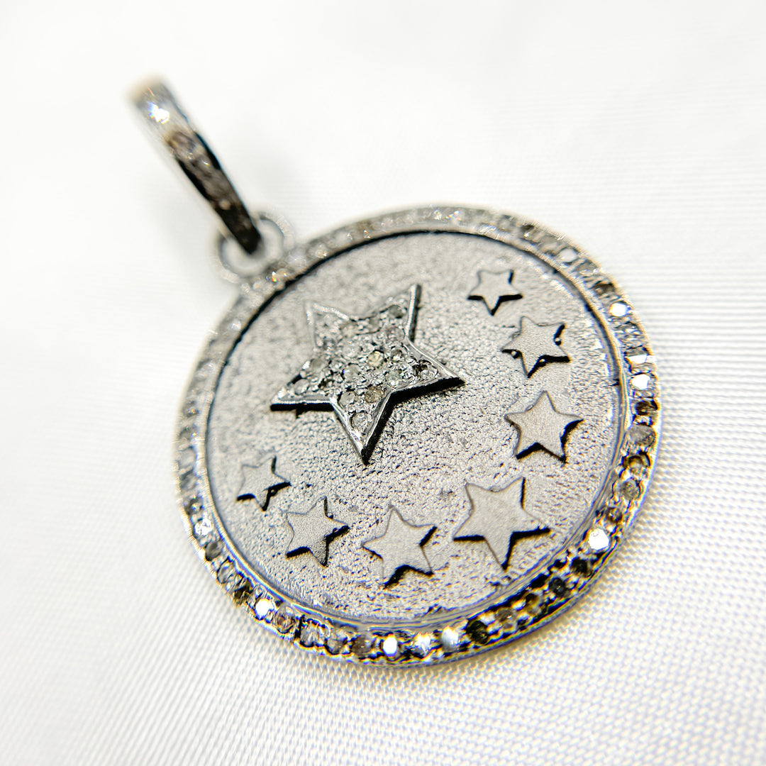 DP517. Diamond Sterling Silver Round Star Pendant